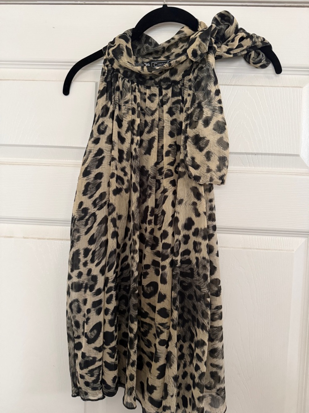Woman’s Beige and Black Leopard Print Halter Dress Shirt